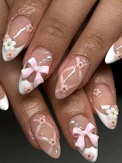 BLUSH BOW NAILS